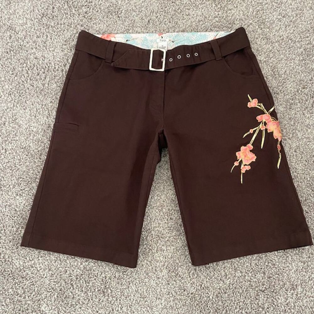 Trigelle Bermudas Brown w/Embroidered Floral Pockets Cotton Golf Women's‎ 14